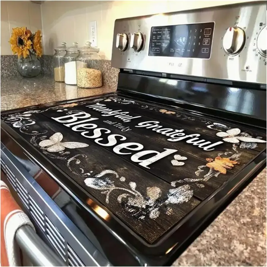 Soft Electric Stove Cover, Cook Top Panel Protector, Wood Grain Kitchen Design, Scratch Resistant, Easy Clean, Multi-Purpose for Oven, Washer, Dryer, Grilling Accessories