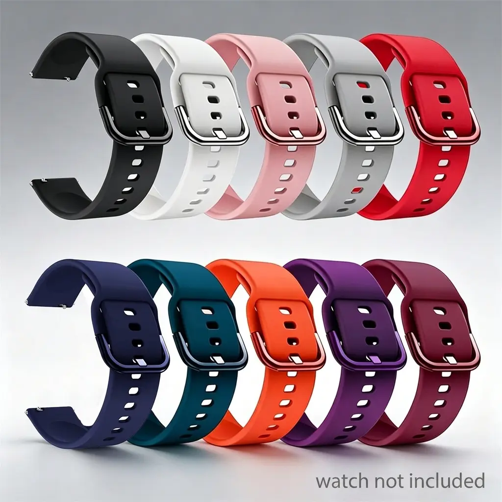 10Pcs/Set 18/20/22mm silicone strap, adjustable quick-release waterproof smart strap, Smartwatch Accessory Band, Smartwatch Accessories, compatible with Samsung Galaxy Watch4-8, Active2, Gear S3, Watch3 45mm, Huawei GT6/5/4 41mm (Band Only)