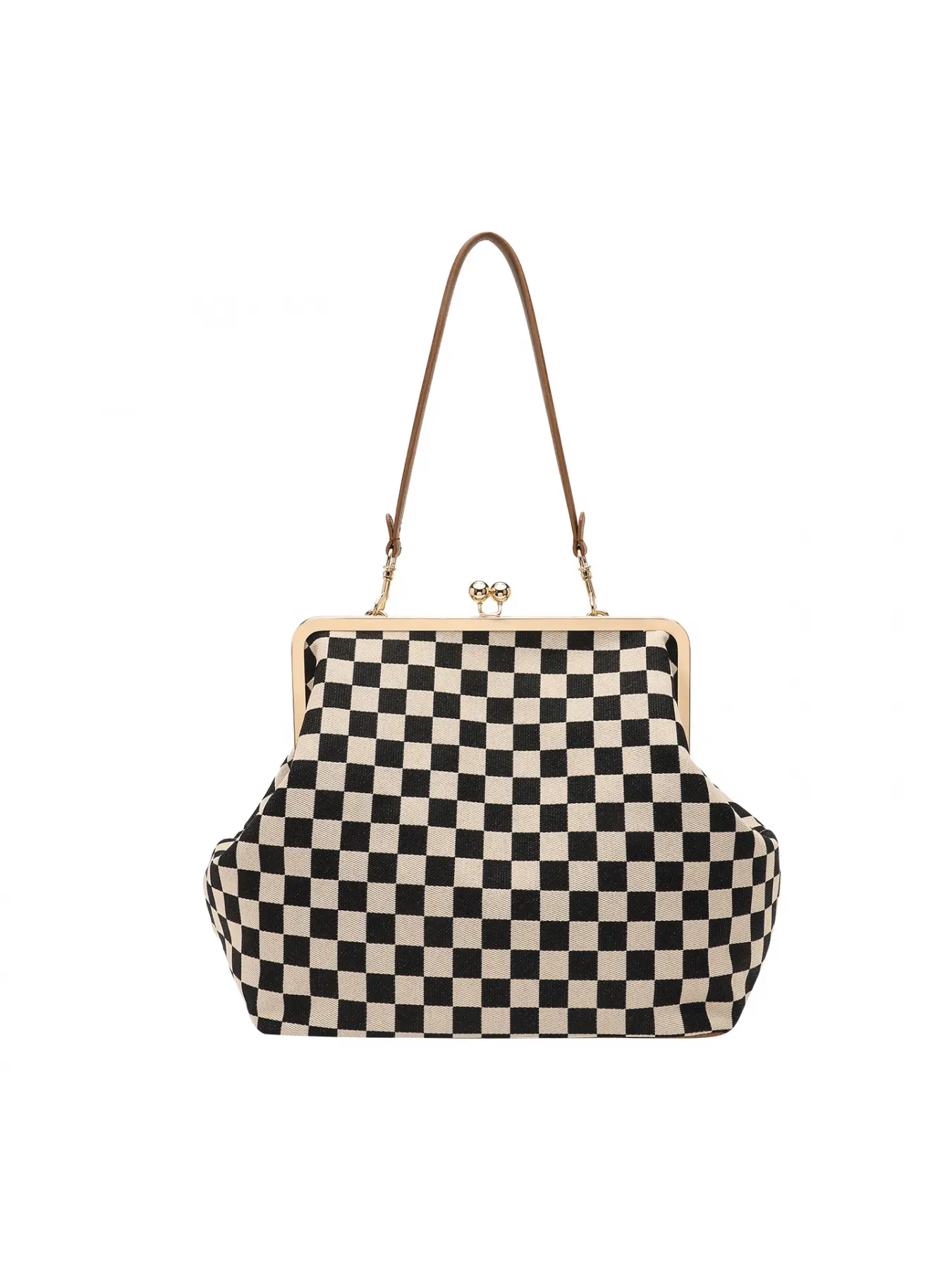 1 pc Black White Checkered Kiss Lock Handbag Retro Shoulder Casual Crossbody Purse for Women Fashion Crossbody Handbag Fashion Patterned Bag