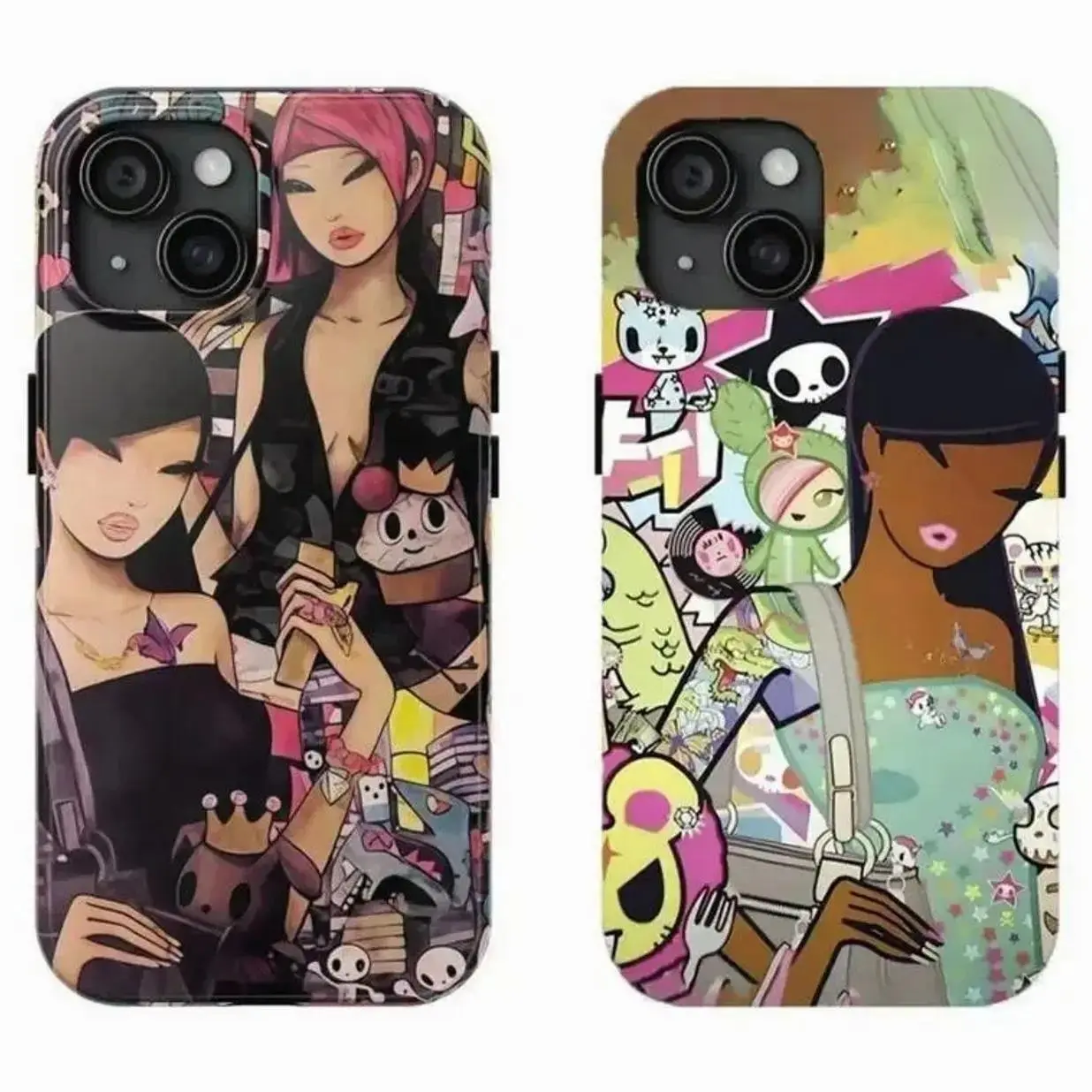 Y2k Aesthetic Tokidoki Collage Phone Case Brown Skin Tokidoki Girl Phone CaseSuitable for iPhone 17-11 Pro Max/Plus and  Samsung Galaxy S23-25