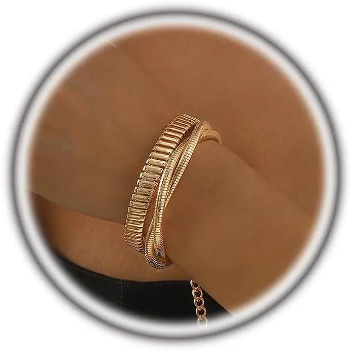 Chunky Bangle Bracelets for Women Personalized  Layered Large Bracelet | Thick,spiral,adjustable,statement,layering,big,everyday,bangles,metal,wide,punk ,aesthetic ,edgy,charm,gifts
