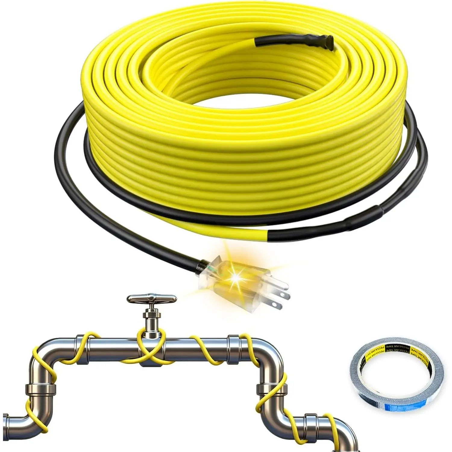 2FT Self-Regulating Heating Cable for Water Pipes, 120V | Energy-saving pipe freeze protection, heat tape & heat trace, keeps water flowing at -40℉