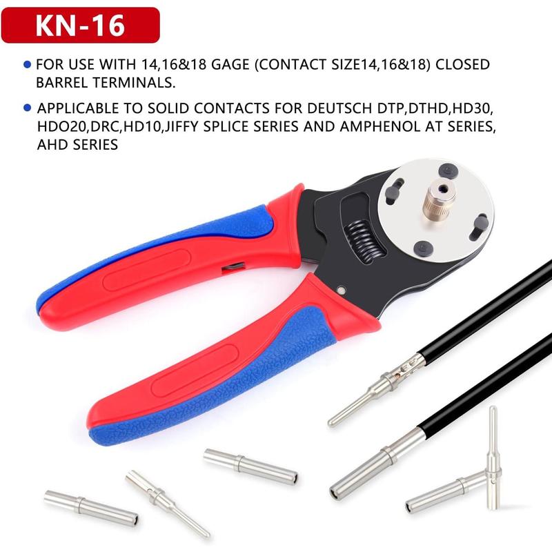 Deutsch Crimper, 4 Way Indent, 8 Impression Closed Barrel Crimper with Deutsch Crimp Tool for Deutsch Contacts - Gage 14, 16, 18 -  for Automotive Application