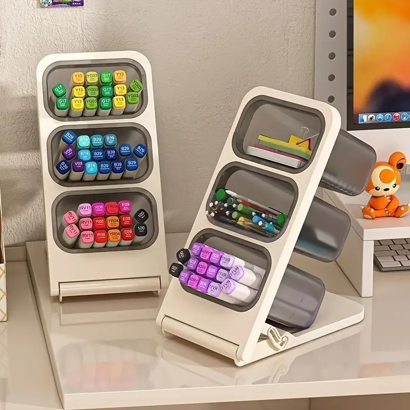Large Capacity Desktop Oblique Pen Container Storage Box - Student Office Marker Pen Rack