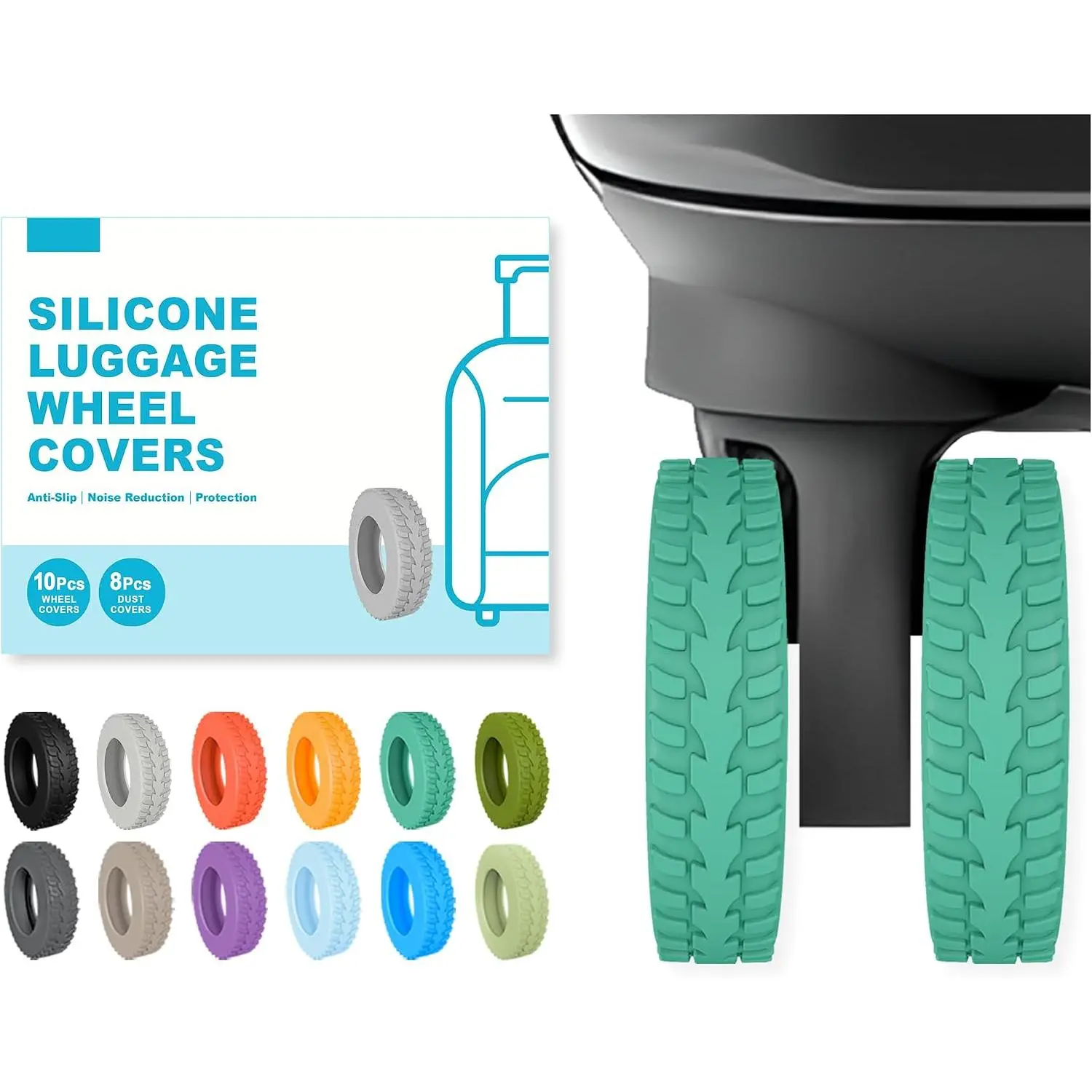 10-Pack Upgrade Luggage Wheel Covers,  Protective Covers for 2-2.4" Suitcases Spinner Wheel, Wear-Resistant, Anti-Noise, Thickened Protector, Travel Accessories(Peacock Green)