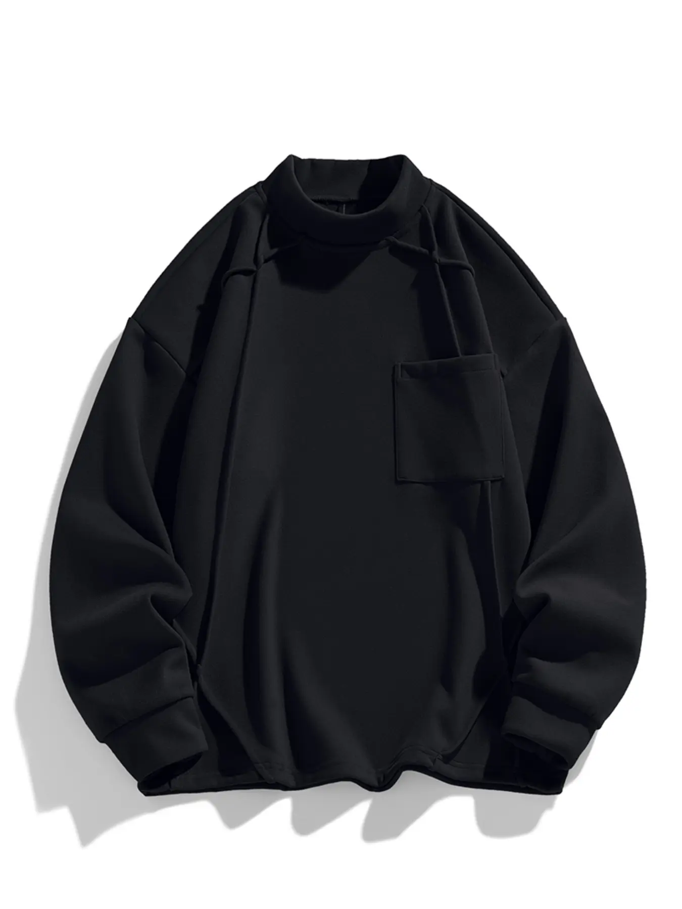 Men's Deconstructed Half-Height Neck Sweatshirt, Loose Fit, Drop Shoulder, Large Pockets, Solid Color, Casual Pullover, Fall & Winter