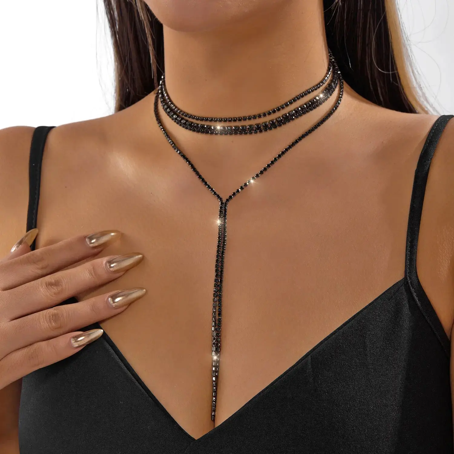 New Necklace Fashion Light Luxury Exquisite Long Diamond-Studded Tassel Y-Shaped Sweater Chain Versatile Women's Necklace