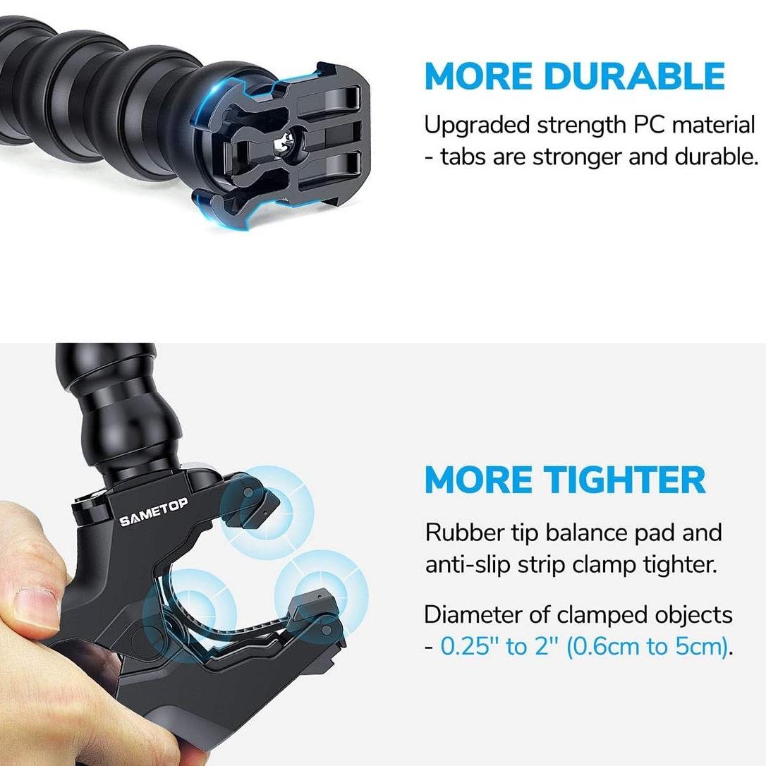 Flexible Shark Clamp Heavy-Duty Mount for Smartphones & Action Cameras, Versatile Gooseneck Grip Stand with Adjustable Base