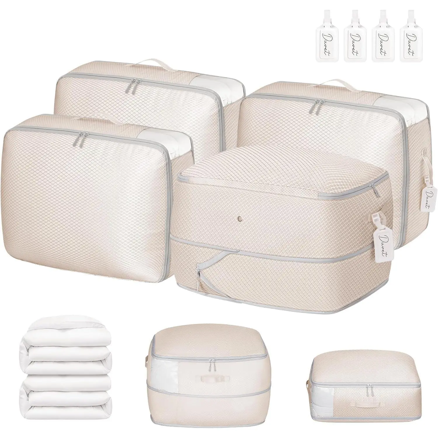 Comforter Storage Bag 4 Pack - Blanket Storage Organizer Compression Bags, Large Capacity Ultra Space Saving Self Compression Organizer for Bedding, Pillow, Duvet, Sheet Storage with Zipper Window