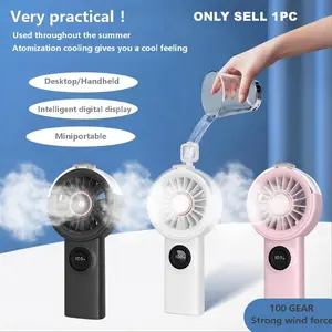 Portable Mini Handheld Misting Fan with 100-Speed Digital Display, USB Rechargeable & Silent Operation — Instant Refreshing Breeze & Humidification for Travel, Office, and Sleep