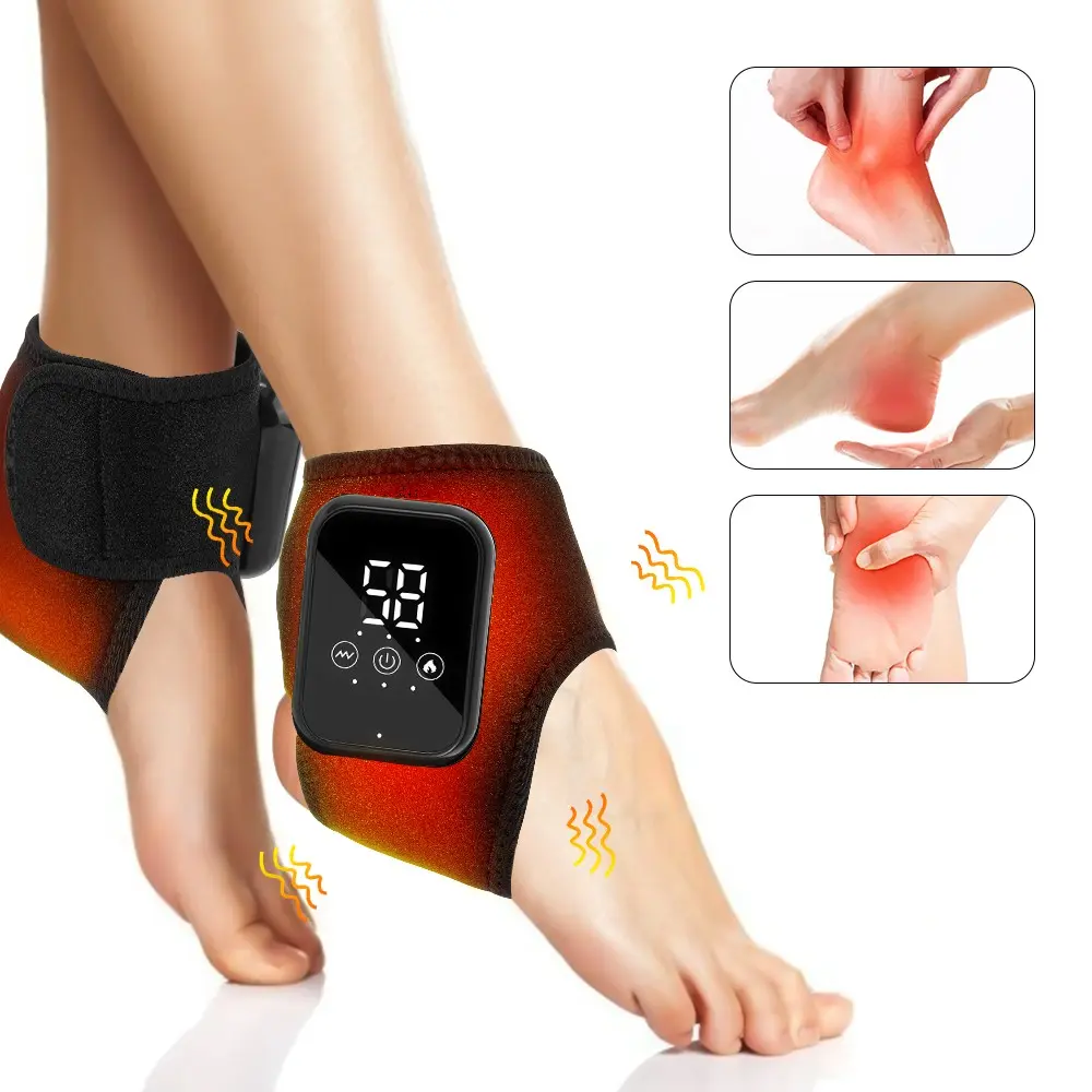 Rechargeable 3-Mode Heat Therapy Vibrating Ankle Brace, Portable Lightweight Foot Care Device, Adjustable Heating Levels, Ideal for Pain Relief