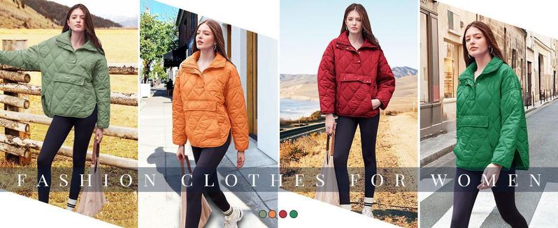 Imily Bela Womens Puffer Pullover Jacket Winter Quilted Hoodies Contrast Trim Hooded Puffy Coat Outerwear with Pockets