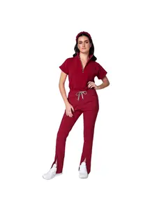 Summer Hand Brush Clothes Zipper Bifurcated New Matte Set Beauty Salon Uniform Split Set Nurse Experimental Work Clothes Pet Beauty Two-piece Set