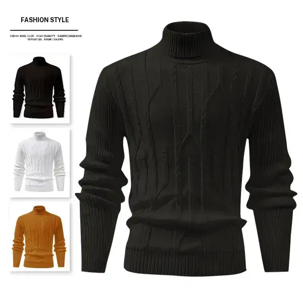 Men's Turtleneck Sweater Autumn Winter Multicolor Cable Knit Pullover Vintage Casual Warm Skin Friendly Top Couple Daily Commuter Date Innerwear Slim Fit Versatile Base Layer Knitwear