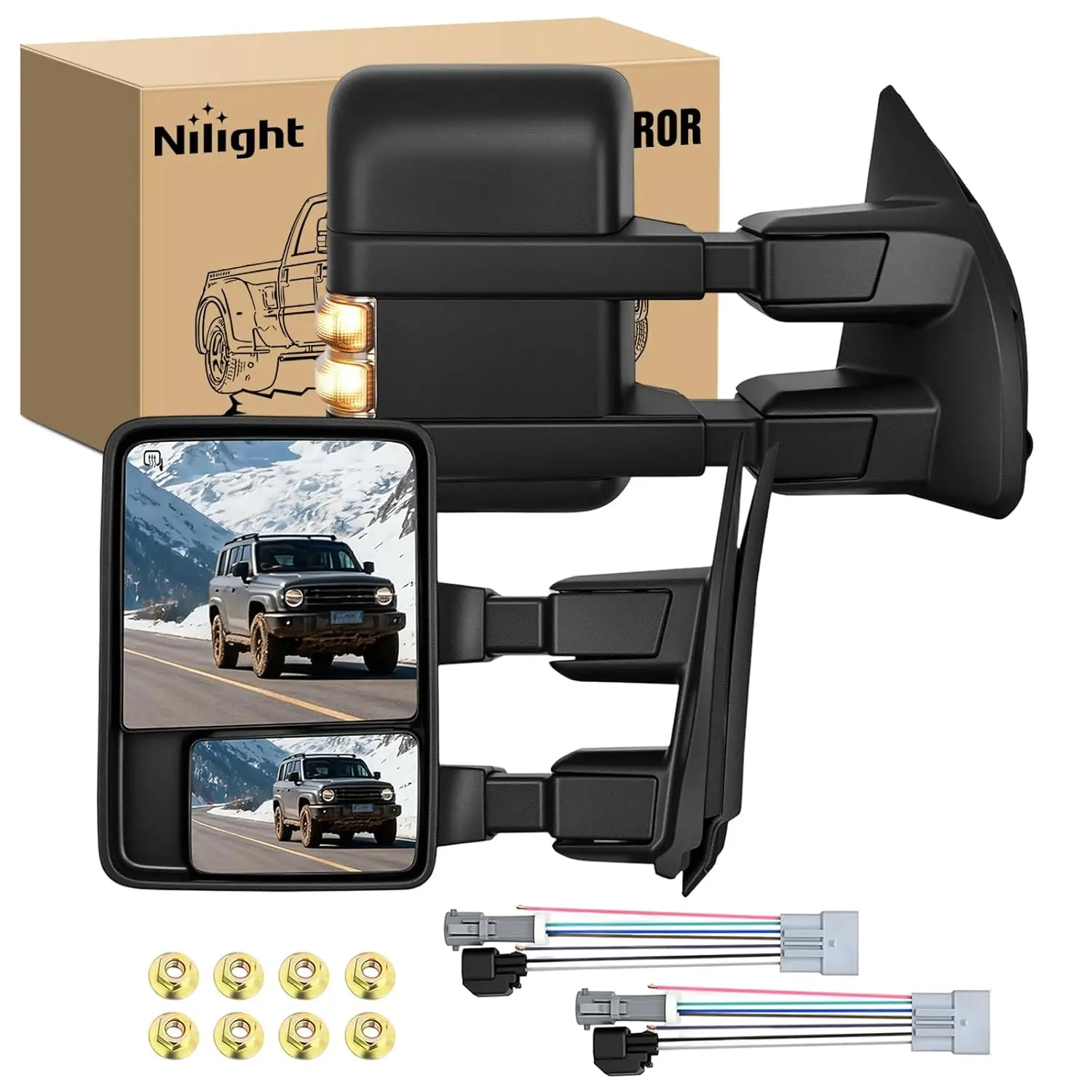 Nilight Towing Mirrors Turn Signal Puddle Lights Power Heated Adjustable Glass Manual Telescoping Folding Compatible With 1999-2007 Ford F250 F350 F450 F550 Super Duty