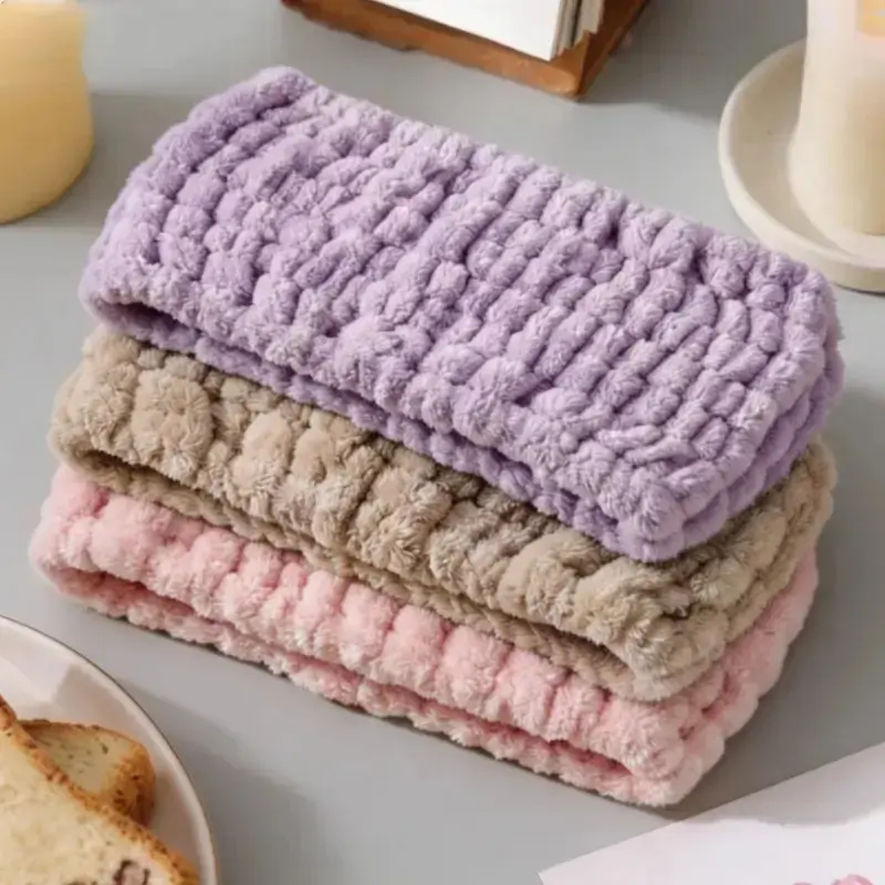 Bubble Fluffy Spa Headband, Soft Cloud Plush Wide Makeup Hair Band, Stretch Non Slip Facial Washing Skincare Head Wrap for Women Girls, 3 Solid Colors Pink Purple Khaki
