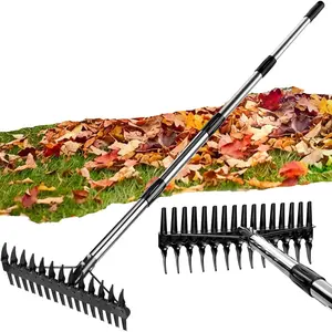Thatch Rake for Lawns 36-63'' Stainless Steel Adjustable Handle for Dethatching & Aeration Heavy Duty Landscape Garden Leaf Dethatcher Rake for Soil Preparation Upgraded -Action Tines