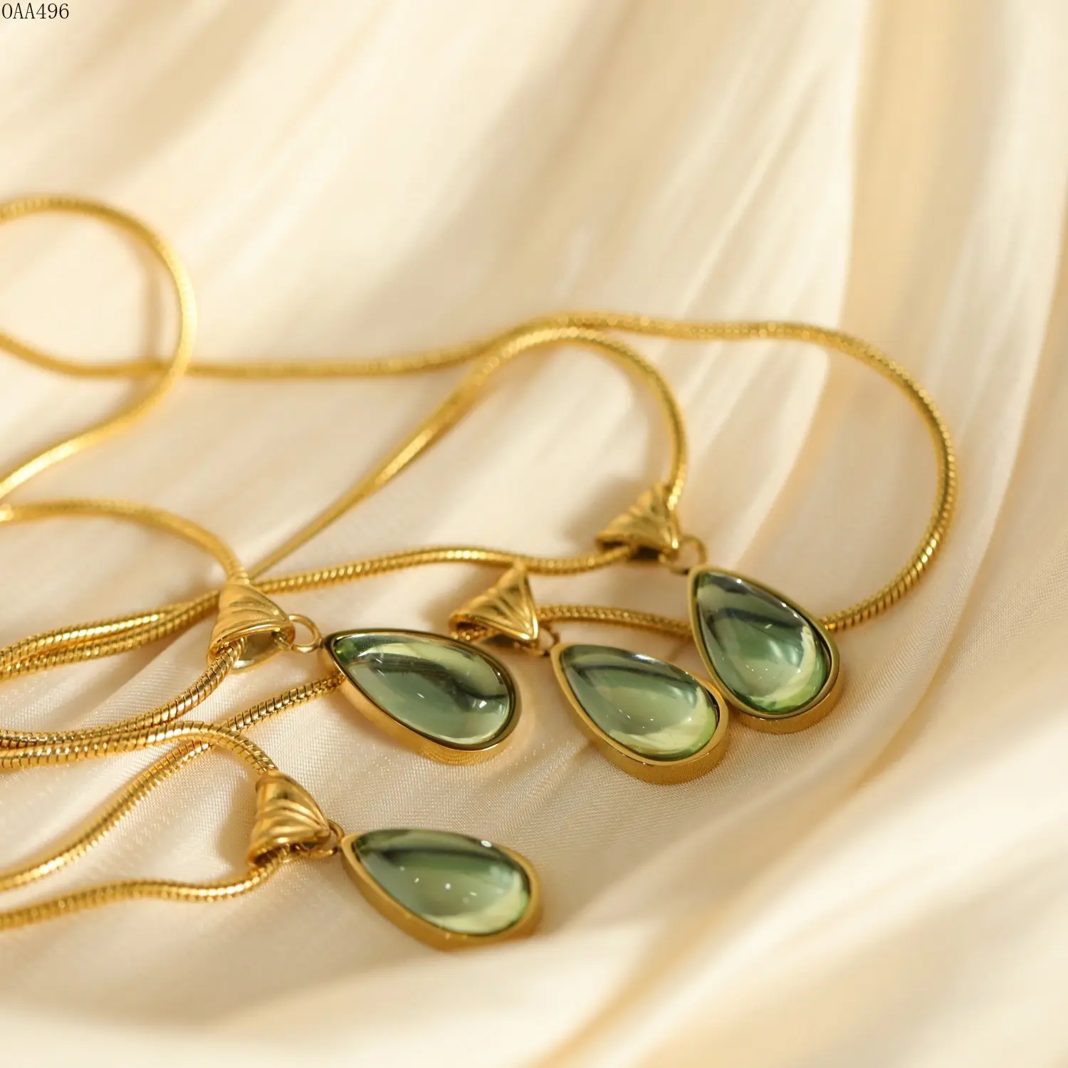 Women's Teardrop Pendant Necklace Gold Plated Titanium Steel Snake Chain Ocean Blue Crystal Drop Charm Minimalist Lightweight for Daily Wear Office Vacation Gift Giving