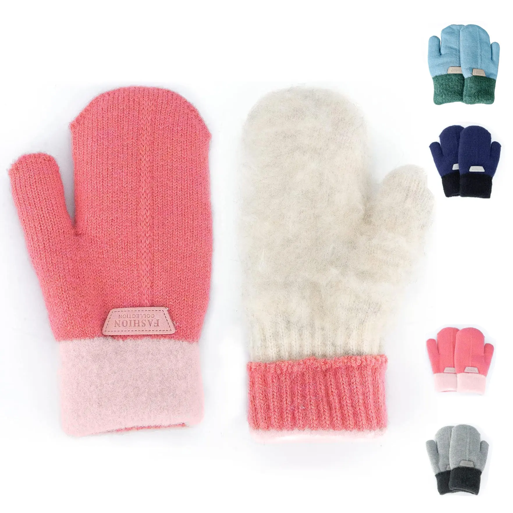 Kids Double Layer Warm Knit Mittens, Girls Boys Winter Outdoor Gloves, Comfortable and Durable Design, Perfect for Cold Weather