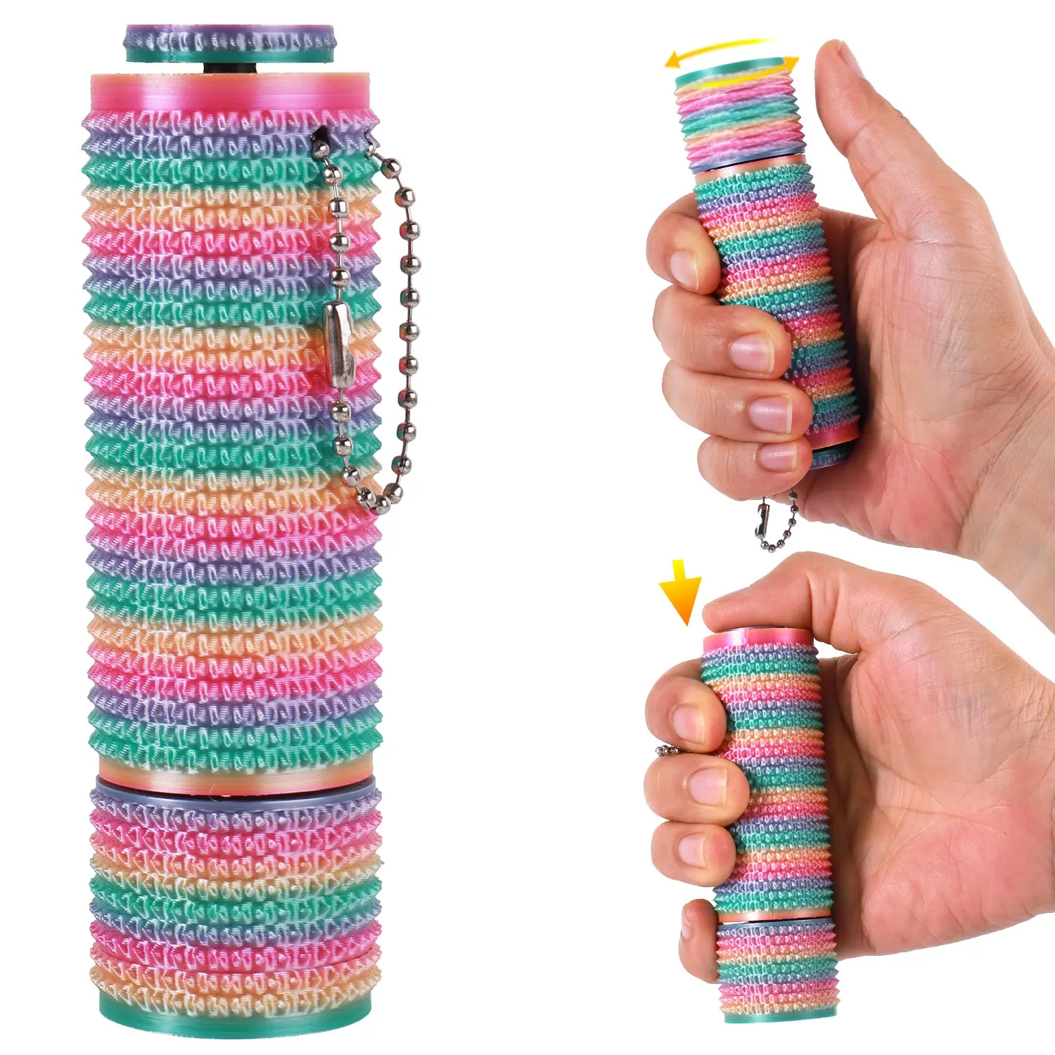 3D Printed Pain Stim Fidget for Adult, Spiky Grippy Stim Keychain with [Spinner & Clicker] Functions, Sensory Toys for Stress Relief, Pain Stimming Fidget