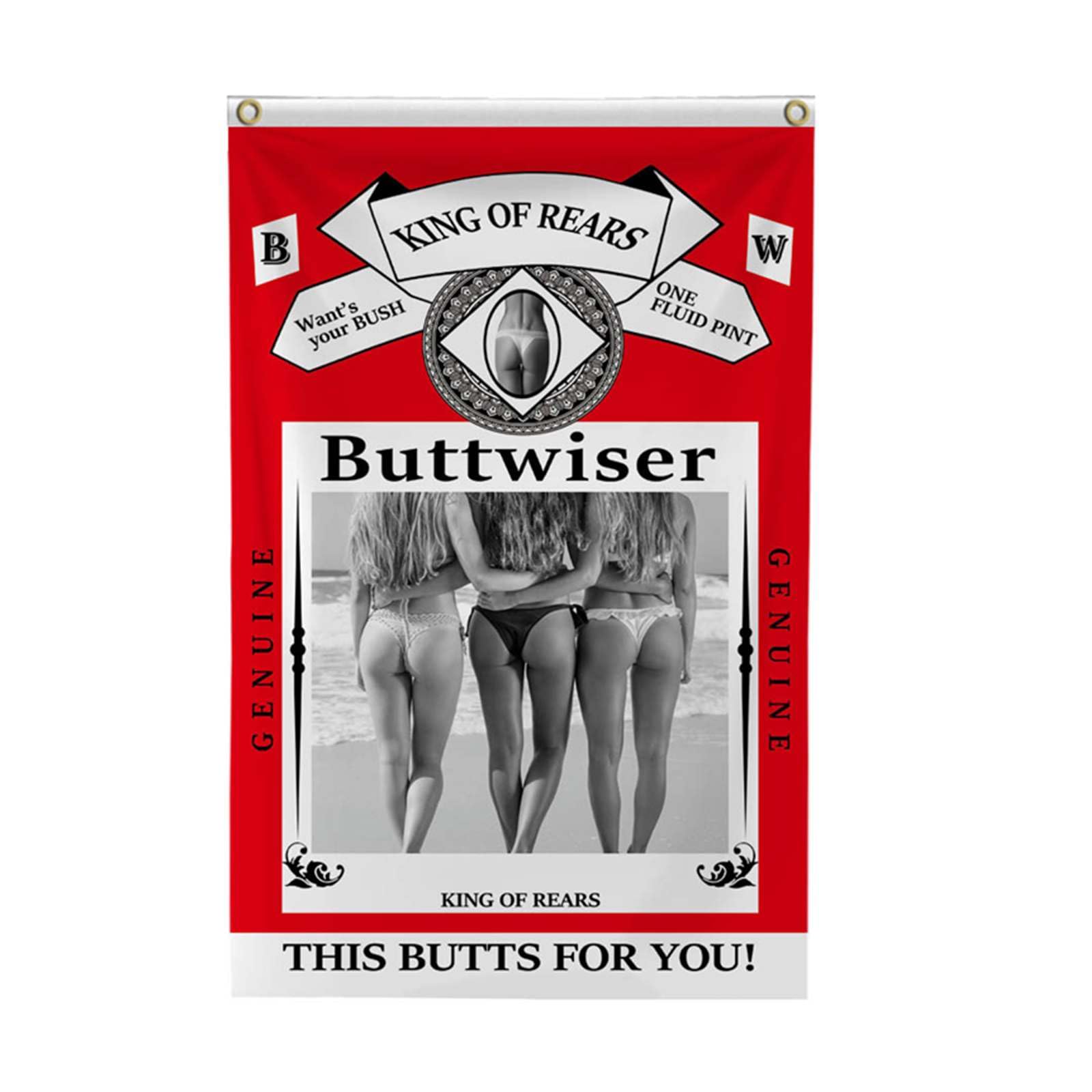 Buttwiser King of the Rears Funny Rectangular Home Decor Flag - 3x5ft Novelty College Dorm Banner, Vivid Color, Fade-Proof, Canvas Header, Double-Stitch Polyester, Brass Grommets, Outdoor Hang, summerwins Tapestry, Vivid Colors