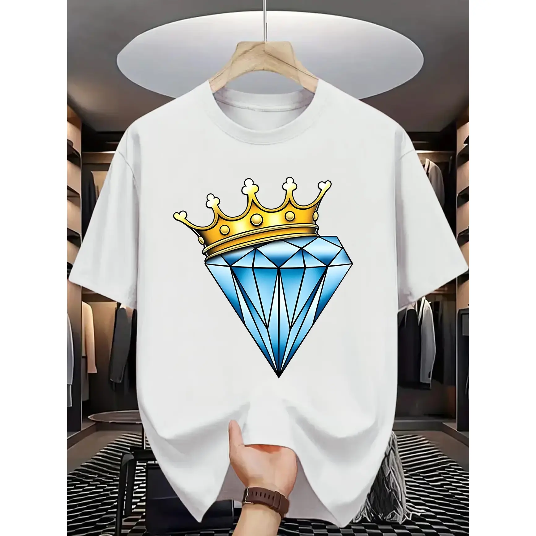 Crown Diamond Graphic Oversized Cotton T-Shirt, Noble Gem Casual Outfit, Cool Fashion Tee, SummerVibes,Valentine Gift For Him, Premium Holiday Present For Men