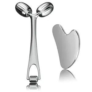 Gua Sha Facial Tools and Face Roller Set, Facial Massage Tool for Women’s Skincare Routine,Cooling Stainless Steel Face Sculpting Eyes Roller Guasha for Daily Use or Self-Care Gift for Women