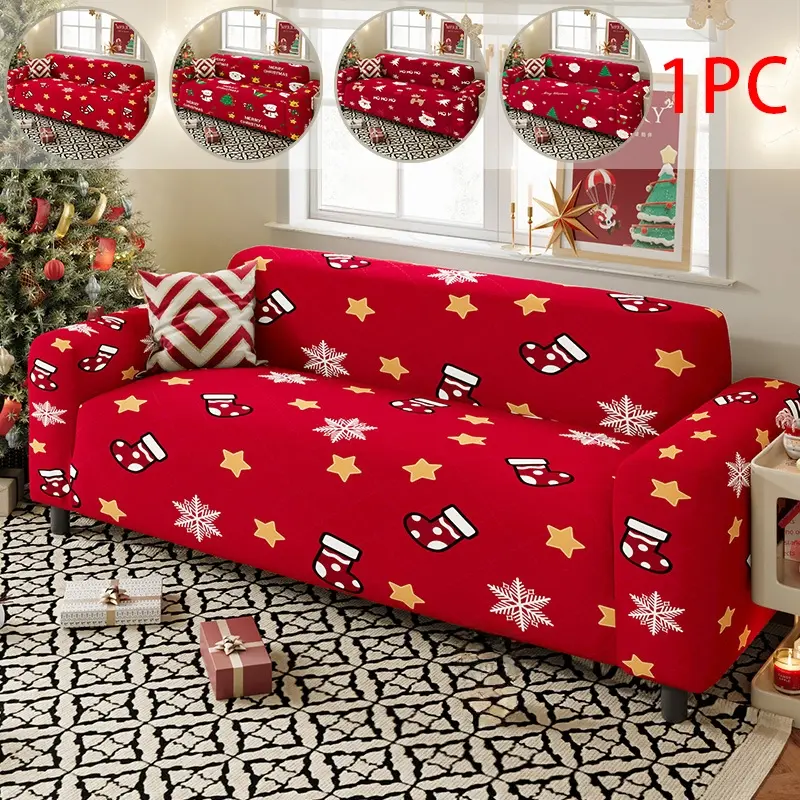 1pc Christmas Elastic Full Cover Sofa Set, Dustproof Anti-Slip Santa Claus Sofa Protector, Reusable Holiday Decoration for Living Room & Bedroom
