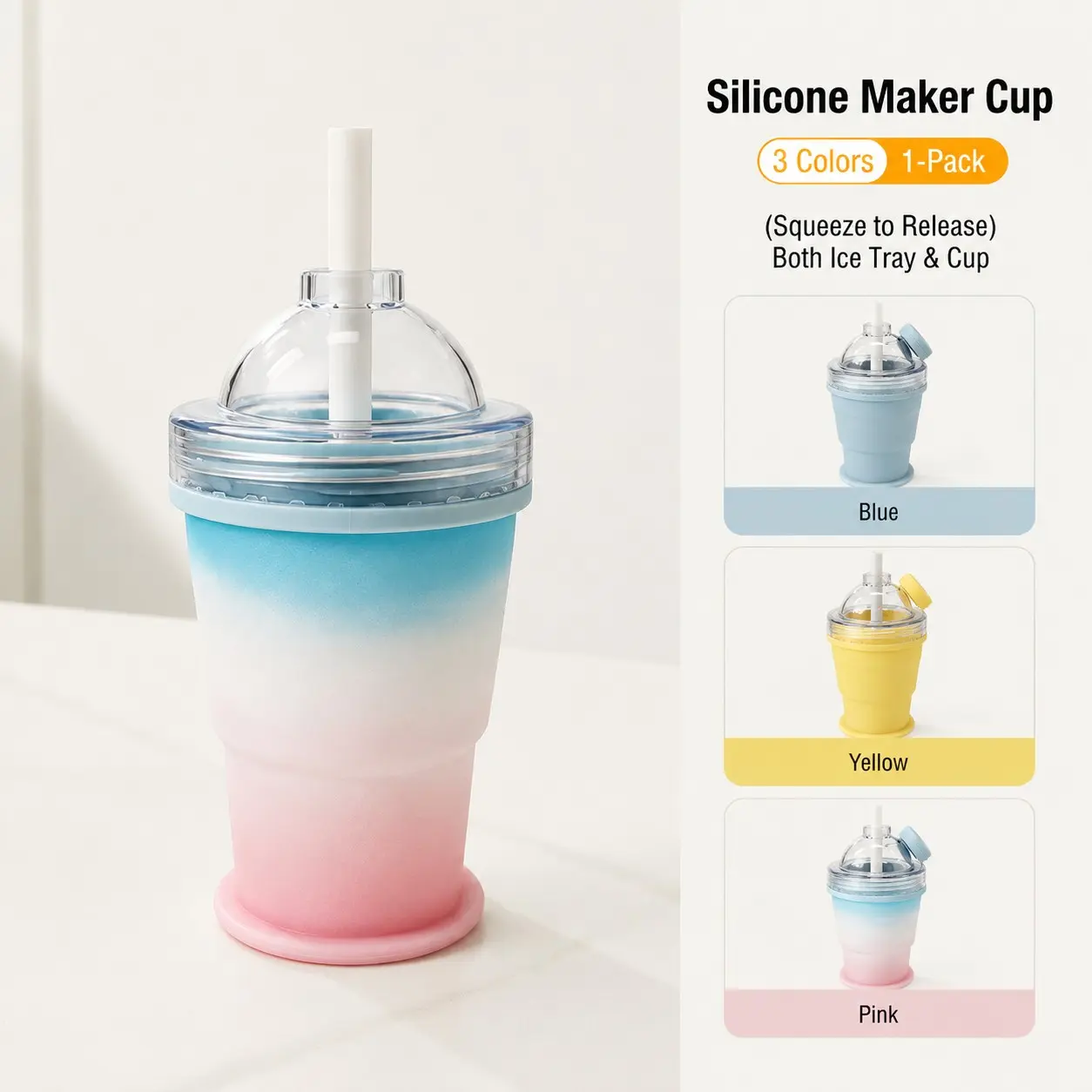 Two-In-One Foldable Silicone Ice Ball Cup, Leak-Proof Reusable Folding Cup, Easy to Disassemble, Ideal for Coffee, Juice, Home, Gym, Outdoor