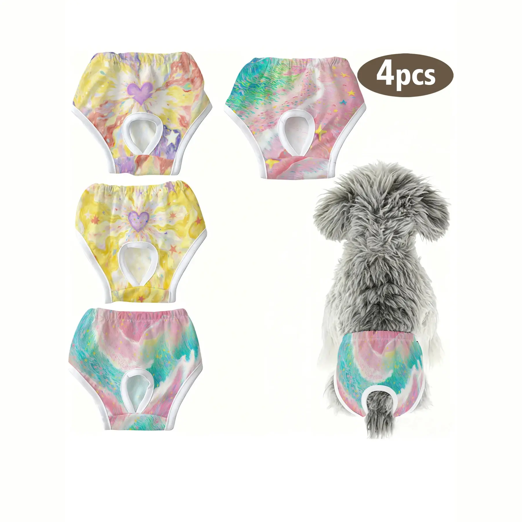 4-Pack Cute Pet Dog Cat Panties, Hand-Drawn Beach Print, Anti-Pick Pocket Underwear for Small Dogs & Cats, Ideal for Holidays, Home, Travel