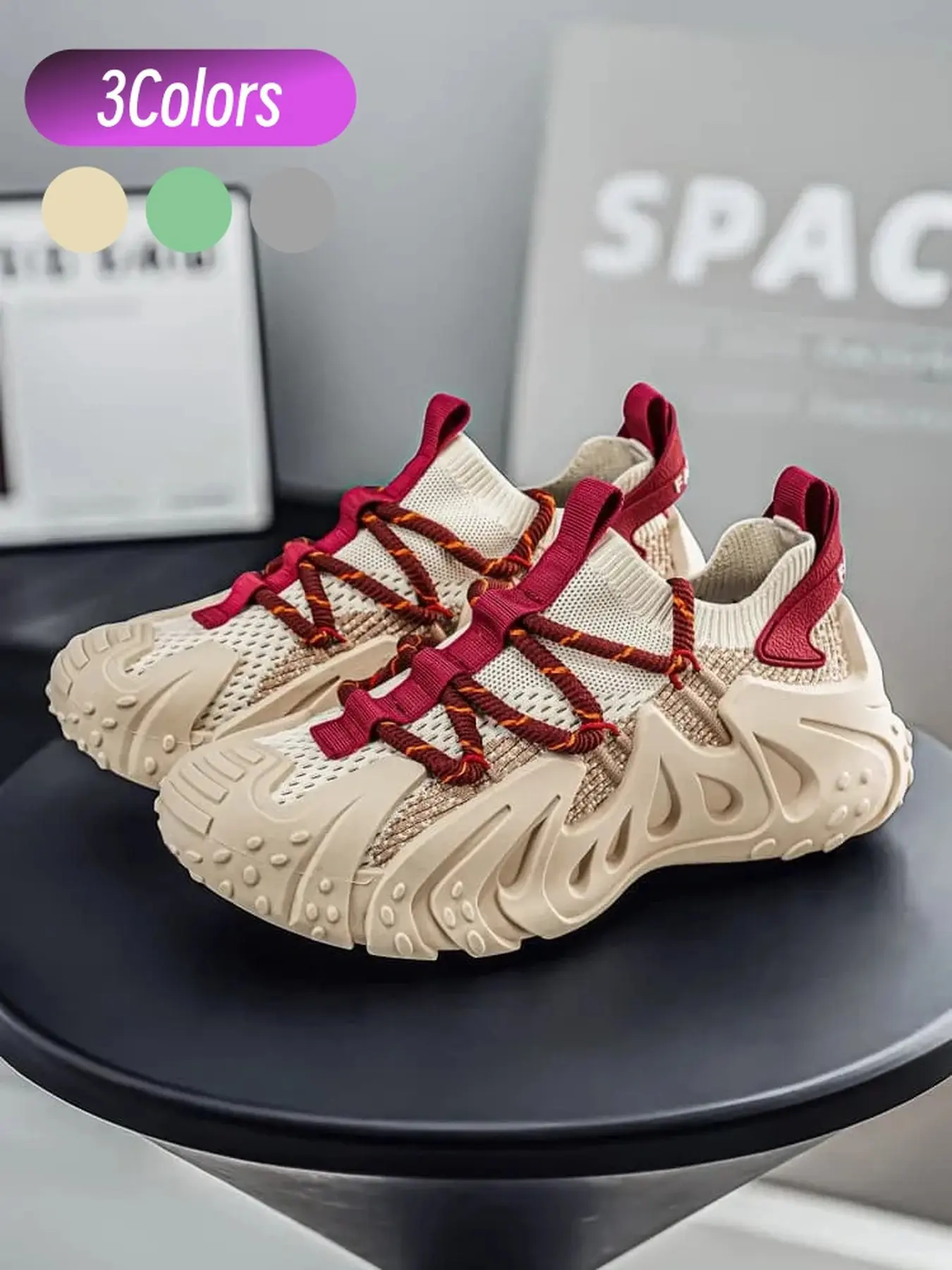 Men Mecha Hollow-out Dad Casual Running Shoes Integrated Fly-knit Elastic Sock Upper Breathable Thick Shock-absorbing Anti-slip Platform Trend Sneakers Sports Shoes For Commute Strolling Outdoor Outings