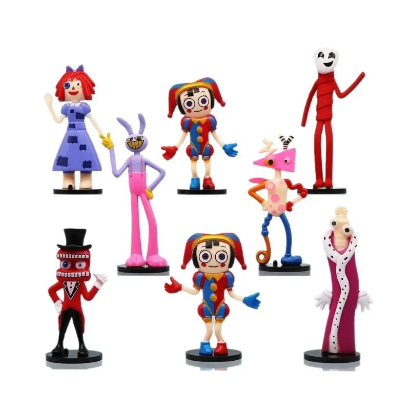 8-Pack Digital Circus Cartoon PVC Figurine Set, Cute Collectible Jester Clown Rabbit Monster Dolls with Bases, Decor Figures for Cake Toppers, Desk Decor Gifts, Figurine Collectibles