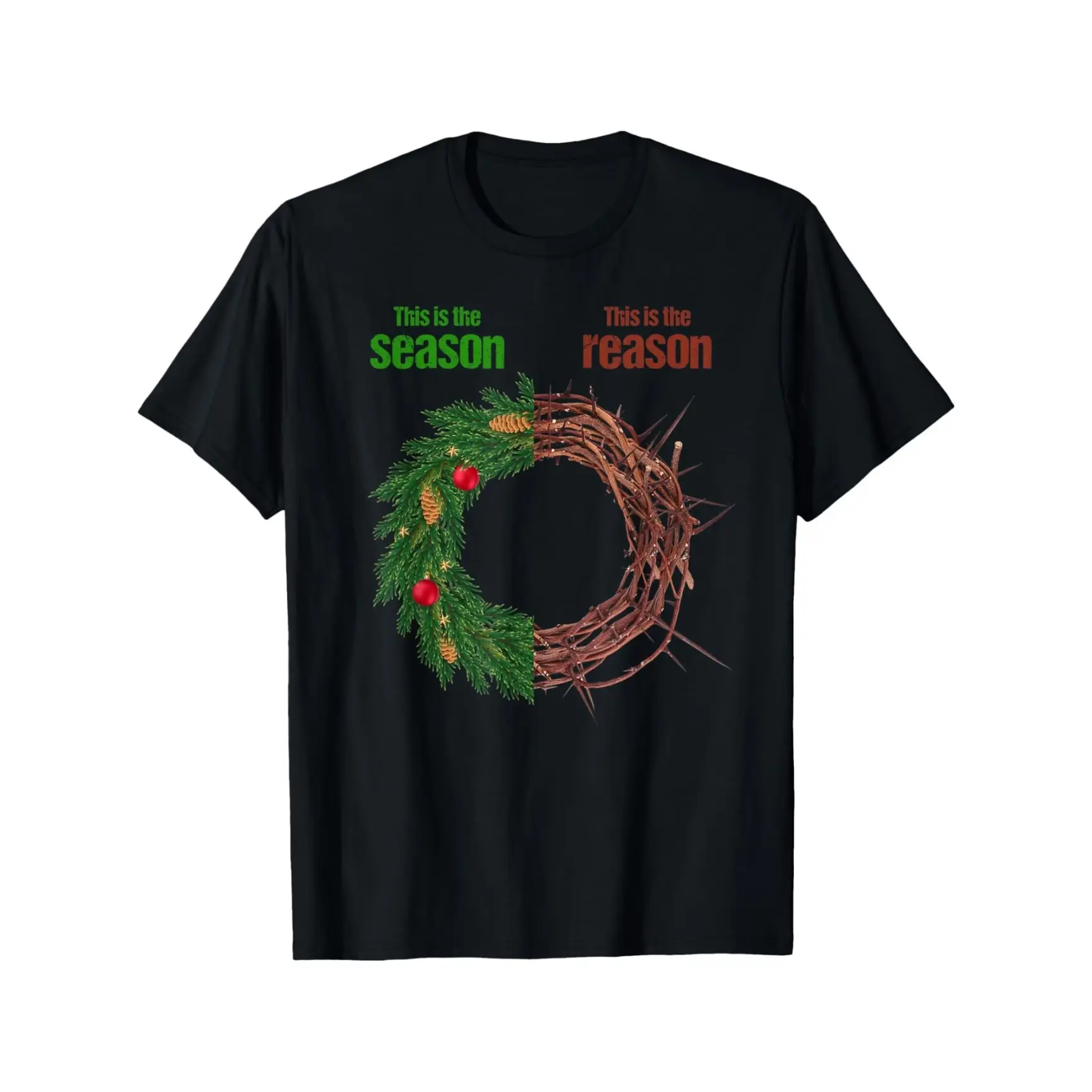 Christmas Wreath This Is The Season This Is The Reason Graphic Oversized Cotton T-Shirt, Xmas Religious Fashion Outfit, Perfect Christmas Valentine Gift For Him Her, Ideal Holiday Present For Family Friends, Comfort Winter Casual Tee