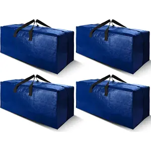 4 Pack Heavy Duty Extra Large Moving Bags with Backpack Straps - Strong Handles & Zippers, Storage Totes For Space Saving, Fold Flat, Alternative to Moving Box (X-Large-Set of 4, Blue)