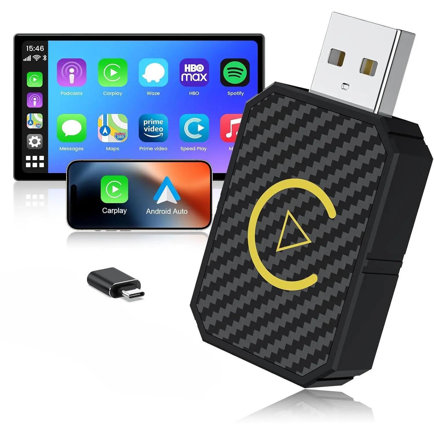 Mini Wireless CarPlay Adapter for iPhone Convert Wired to Wireless Apple CarPlay Adapter Plug & Play USB Interface with Carbon Fiber Design