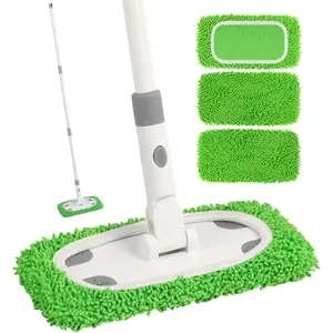 Microfiber Floor Mop System, Wet & Dry Sweeper Kit, Includes 1 Sweeper Handle, 3 Washable Chenille Mop Pads, Dry & Wet Use for Hardwood, Tile, and Laminate Floor