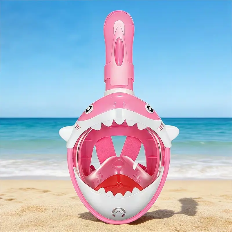 Kids Full Face Snorkel Mask Shark Design | 180° Panoramic View, Anti-Fog, Cute Colorful Snorkeling Gear for Children