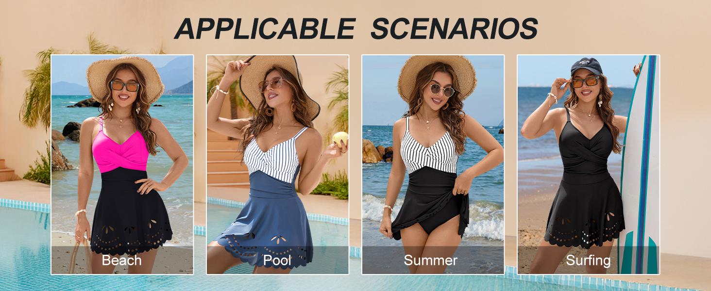 Jelly Womens One Piece Swimsuit Tummy Control with Cutout Skirt Bathing Suit Modest Twist Front Swim Dress