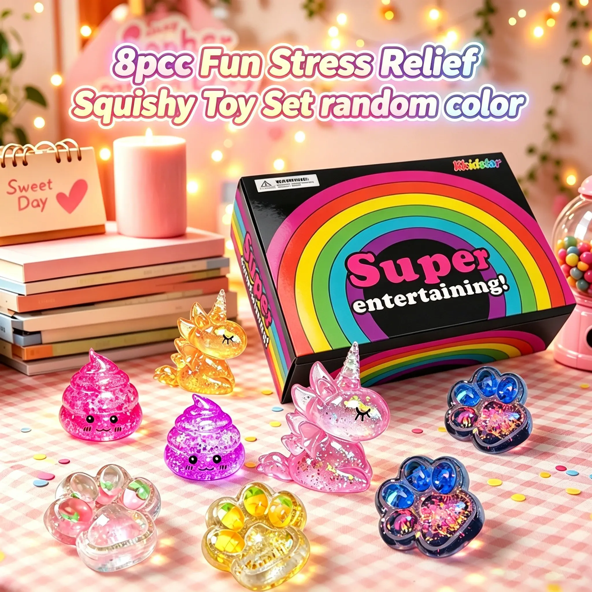 8 Pack Fun Squeeze Balls, Stress Relief Fidget Toys for Kids & Adults, Sensory Toys to Ease Anxiety & Stress, Great for Autism & ADHD, Party Favors, Christmas Stocking Stuffers (Random Colors)