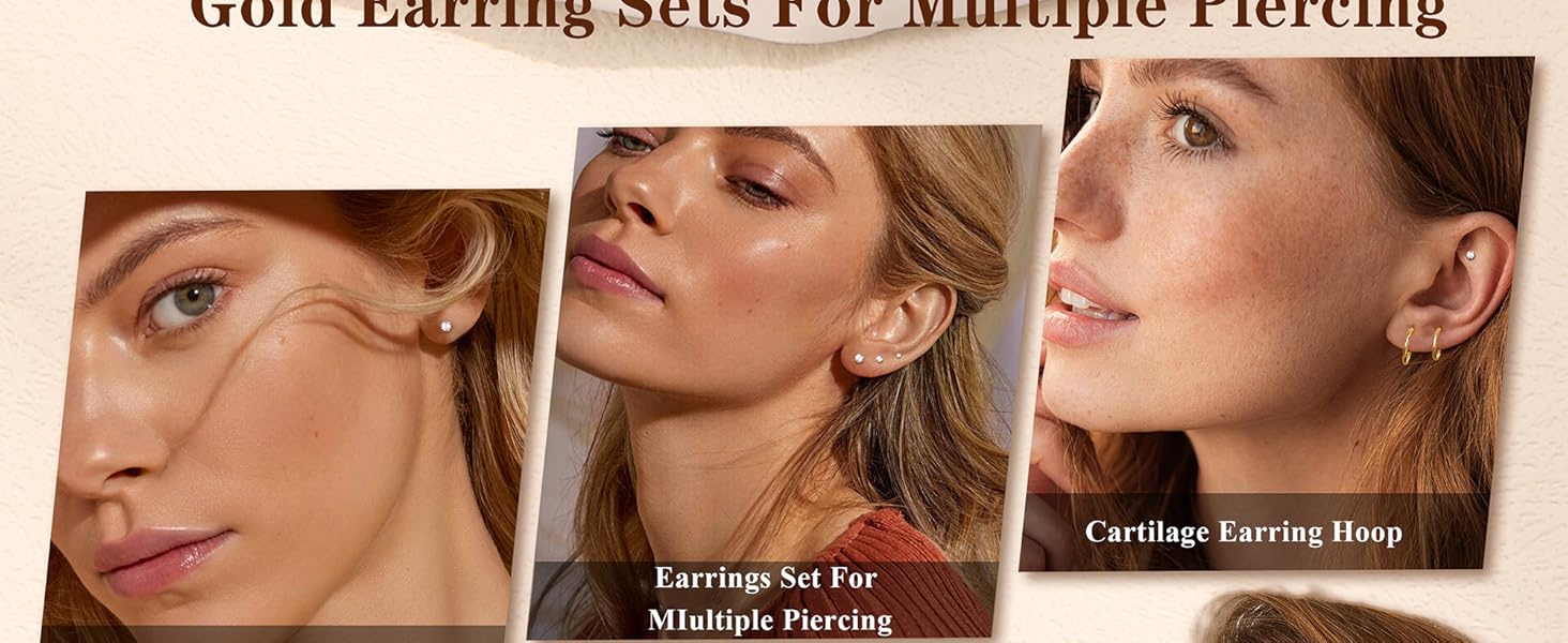 Tiny Hypoallergenic Flat Back Earrings - Surgical Steel Earrings For Women Men 14K Gold Plated Flatback Stud Earrings 20G Small Cartilage Earring Hoop 12 Pairs 2/3/4mm Screw Back Earrings