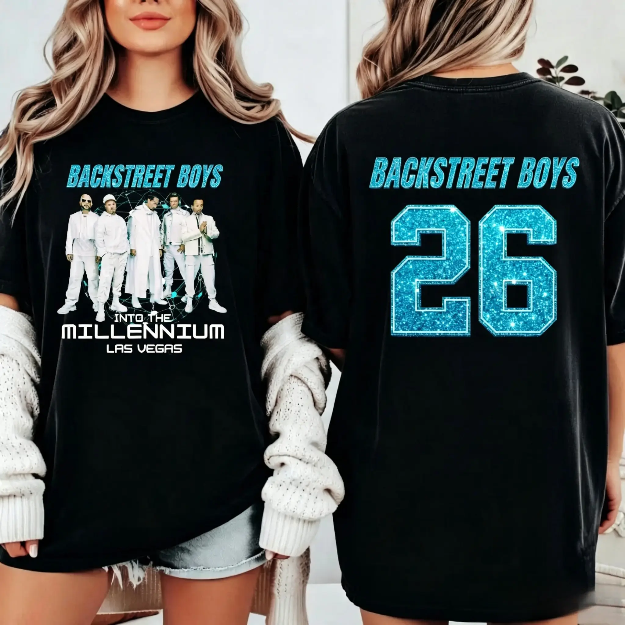 Unisex 2026 Backstreet Boys BSB Graphic T-Shirt, 100% Cotton Fabric, Faux Glitter Print, Oversized 90s Pop Music Retro Tee, Las Vegas Sphere Y2K Streetwear, Casual Fashion Apparel Gift for Female Sports Tops Enthusiasts