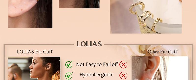 LOLIAS Ear Cuff Earrings for Women Non Piercing Gold Ear Cuffs 14K Gold Plated Ear Cuff for Non Pierced Ears Clip on Cartilage Earring Fake Earrings Lightweight