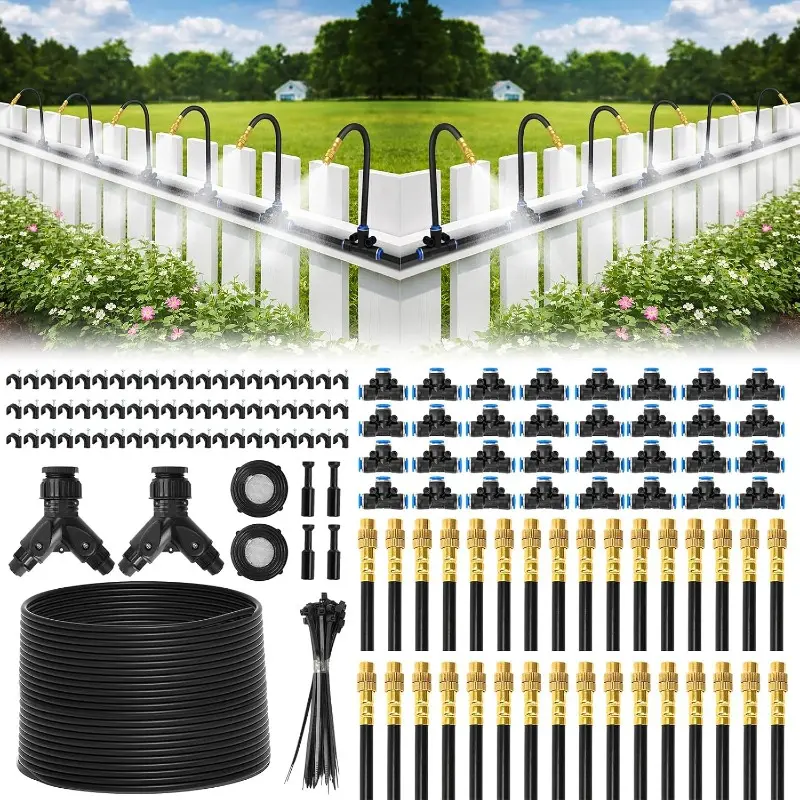 2026-Upgrade Drip Irrigation System, 200FT 1/4" Irrigation Hose Kit with 32PCS 360° Adjustable Copper Nozzles for Gardening Raised Beds and backyard