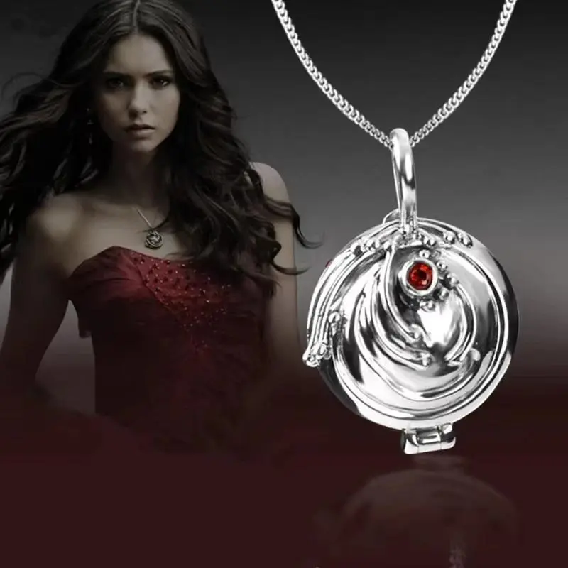 The Vampire Diaries Elena Gilbert Vervain Pendant Photo Locket Necklace, Fashion Jewelry for Women, Christmas Party Gift (Festive & Party Supplies)