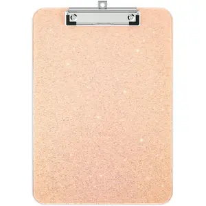 A4 Plastic Glitter Clipboard, Sparkly Pink 12.5 x 9 Letter Size for Classroom, Students, Teacher, Nurse, 8.5 x 11 Clip Board with Low Profile Clip, Office & School Supplies