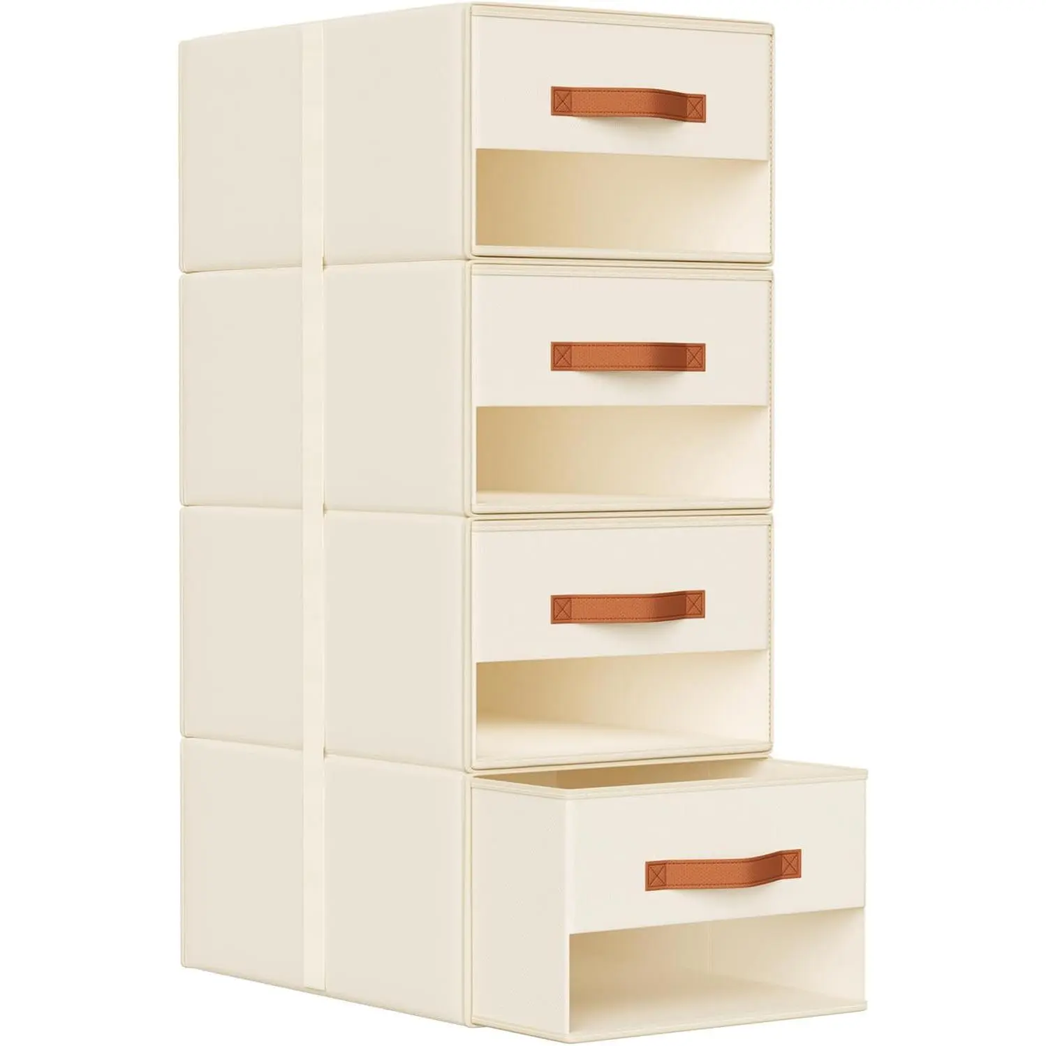 Closet Organizers and Storage - Pull-out Fabric Bins with Drawers for Closet Foldable Clothes Organizers with Clear Window, Stackable Storage Drawers for Bedroom,Living Room,Shelf,4-Pack, Beige