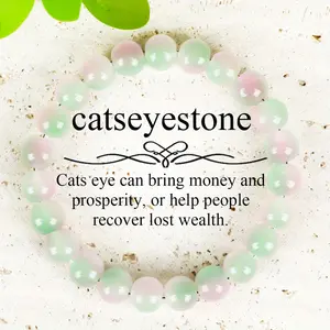 1 Pc Pink & Purple Cat Eye Beaded Bracelet Aesthetic Stackable Bracelet Cute Crystal Jewelry for Women Everyday Gift