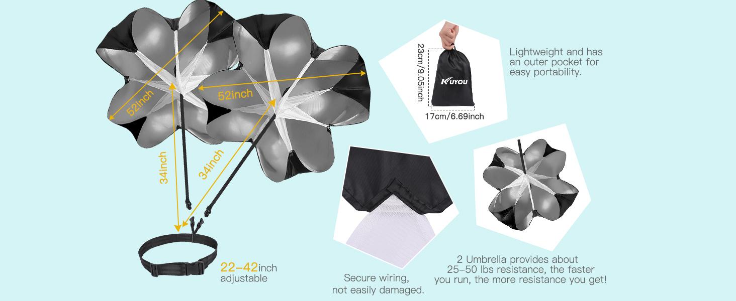 Running Speed Training Speed Chute Resistance Parachute for Speed and Acceleration Training Fitness Explosive Power Training 56-Inch