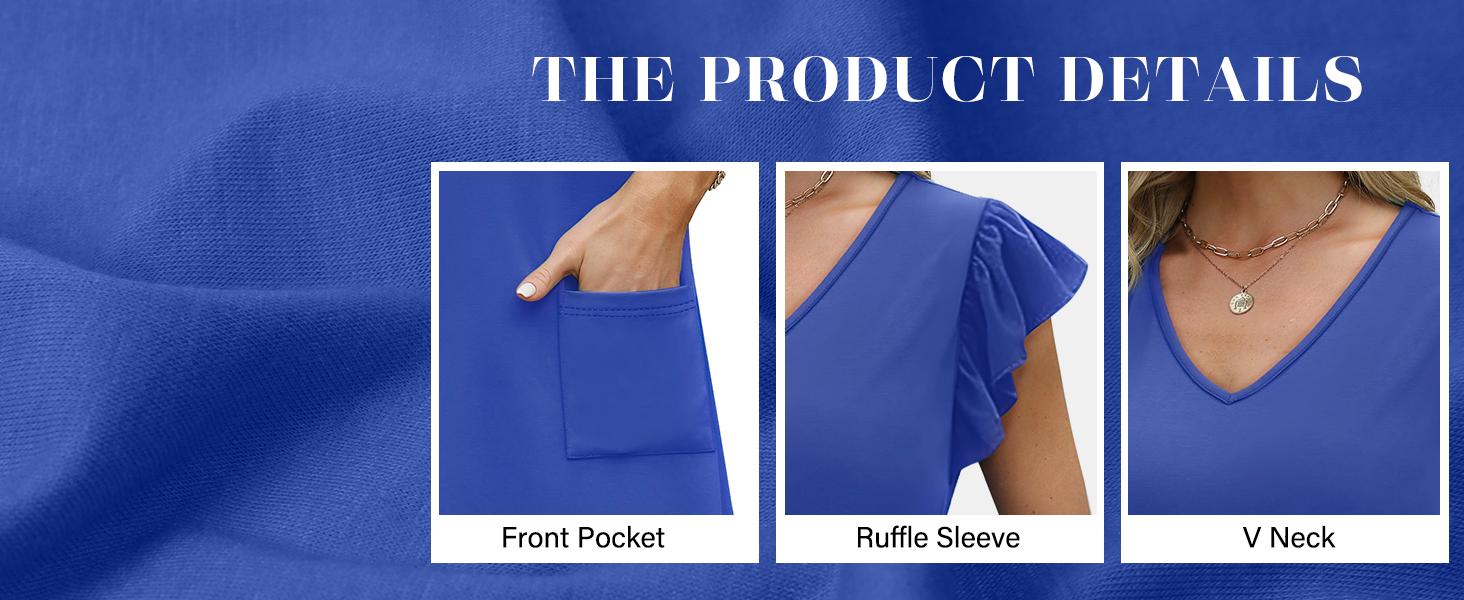 WIHOLL Womens Summer Dresses Ruffle Sleeve V Neck Loose Swing Sundresses with Pockets Plain/Print