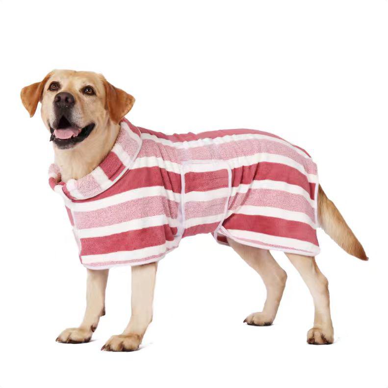 Quick-Drying Dog Bathrobe, 1-Piece Striped Pet Dressing Gown with Adjustable Belly Band, Super-Absorbent Super-Soft Fabric#GLOBAL PICKS